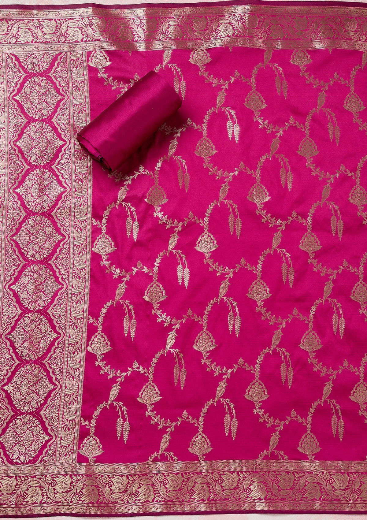 Mehendi Zariwork (Gold) Banarasi Unstitched Salwar Suit-Koskii