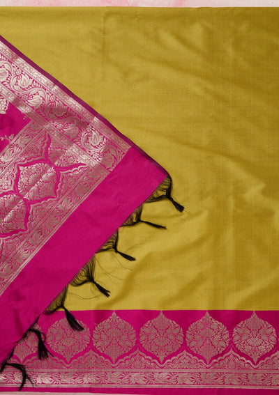 Mehendi Zariwork (Gold) Banarasi Unstitched Salwar Suit-Koskii