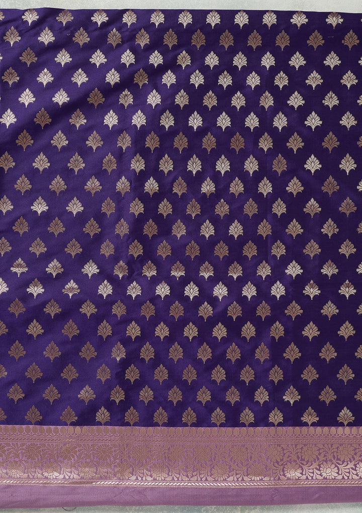Royal Blue Zariwork (Gold) Banarasi Unstitched Salwar Suit-koskii