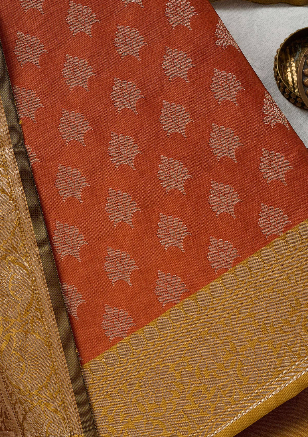Rust Zariwork (Gold) Banarasi Unstitched Salwar Suit-Koskii