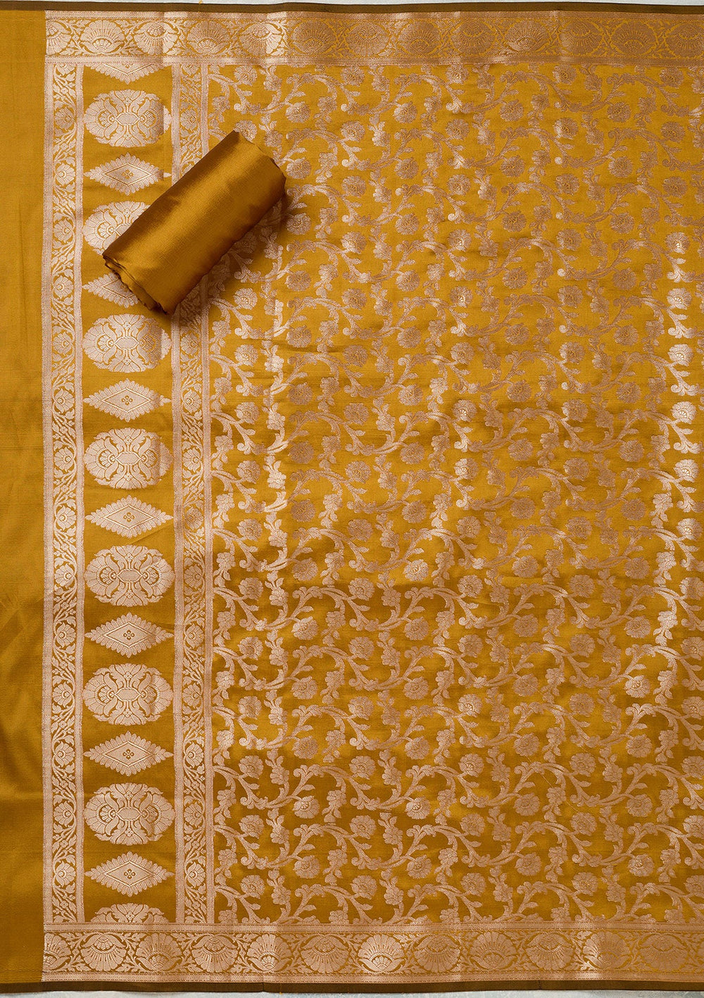 Rust Zariwork (Gold) Banarasi Unstitched Salwar Suit-Koskii