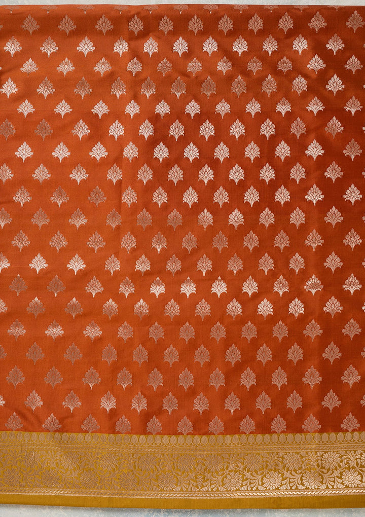 Rust Zariwork (Gold) Banarasi Unstitched Salwar Suit-Koskii