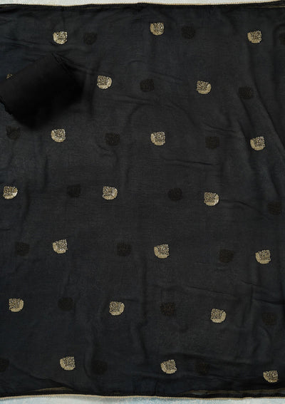 Black Zariwork (Gold) Dola Silk Unstitched Salwar Suit-koskii