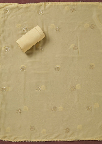 Cream Threadwork Dola Silk Unstitched Salwar Suit-koskii