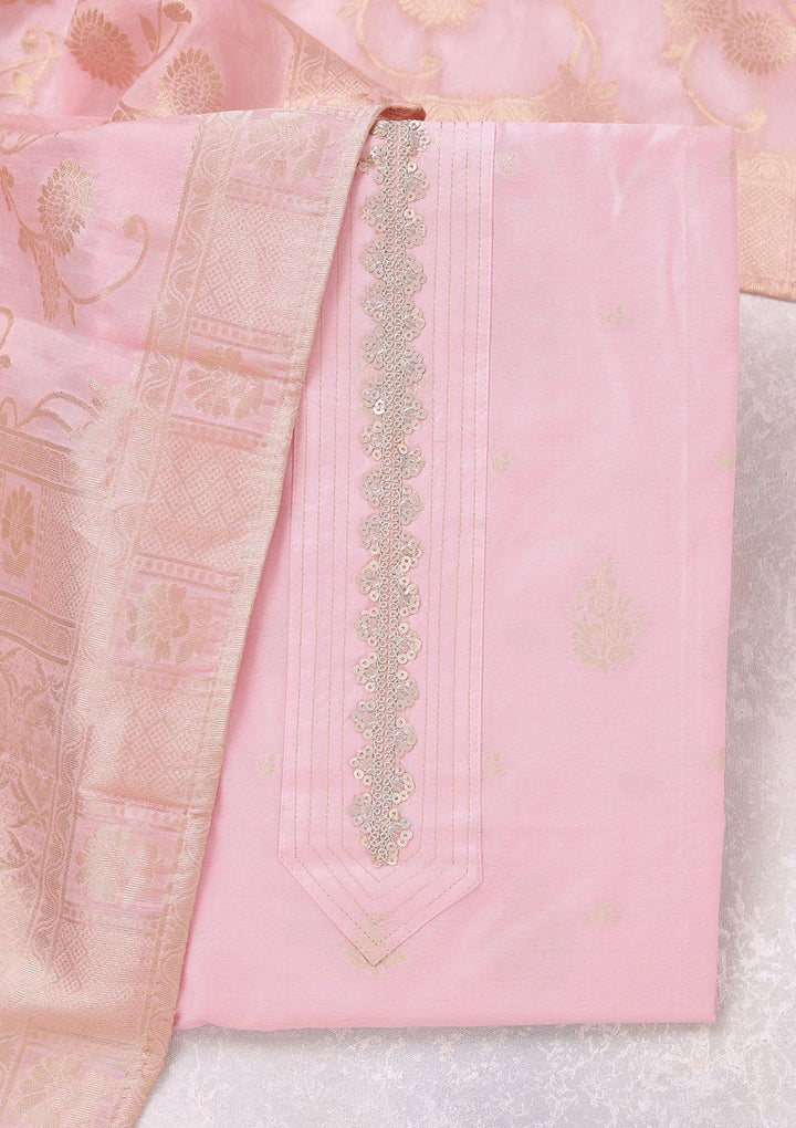 Baby Pink Zariwork (Gold) Chanderi Unstitched Salwar Suit