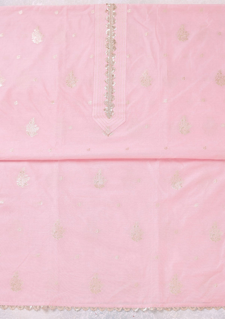 Baby Pink Zariwork (Gold) Chanderi Unstitched Salwar Suit