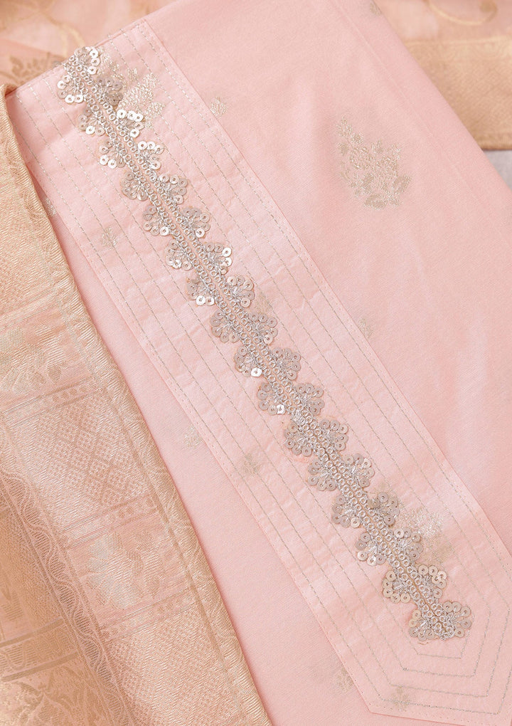 Peach Zariwork (Gold) Chanderi Unstitched Salwar Suit