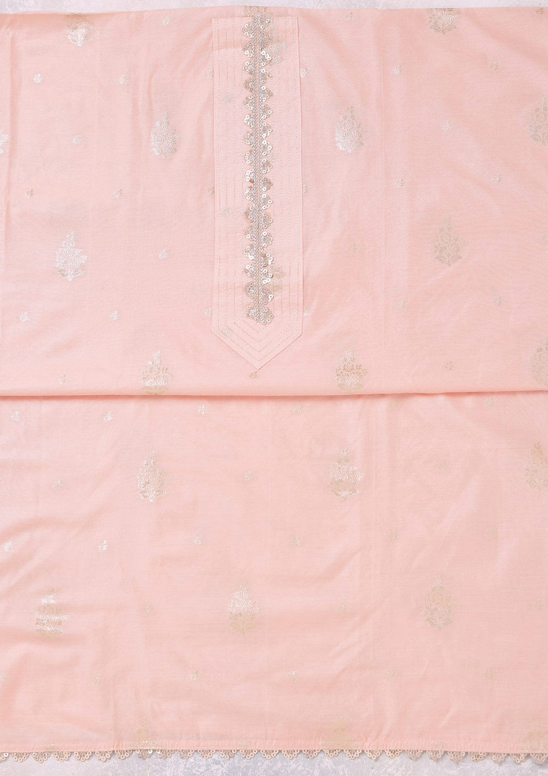 Peach Zariwork (Gold) Chanderi Unstitched Salwar Suit
