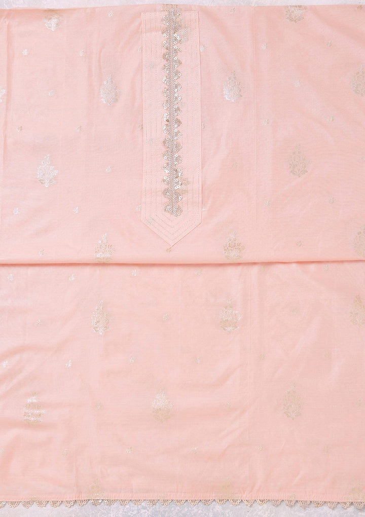 Peach Zariwork (Gold) Chanderi Unstitched Salwar Suit
