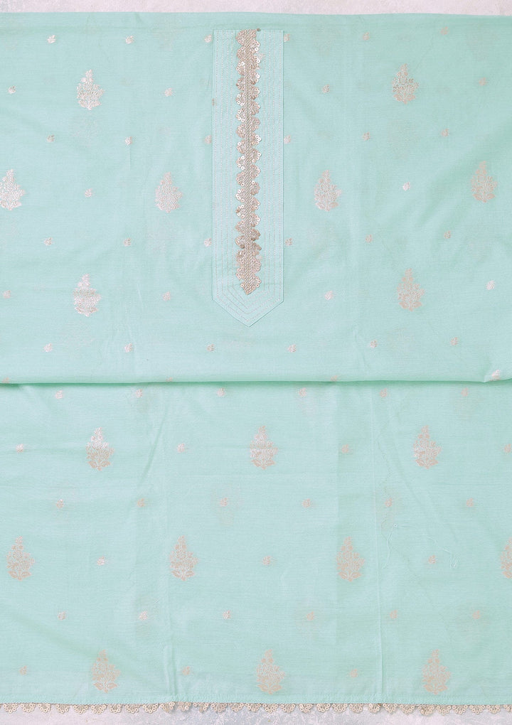 Sea Green Zariwork (Gold) Chanderi Unstitched Salwar Suit