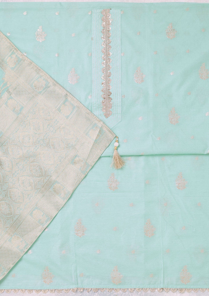 Sea Green Zariwork (Gold) Chanderi Unstitched Salwar Suit