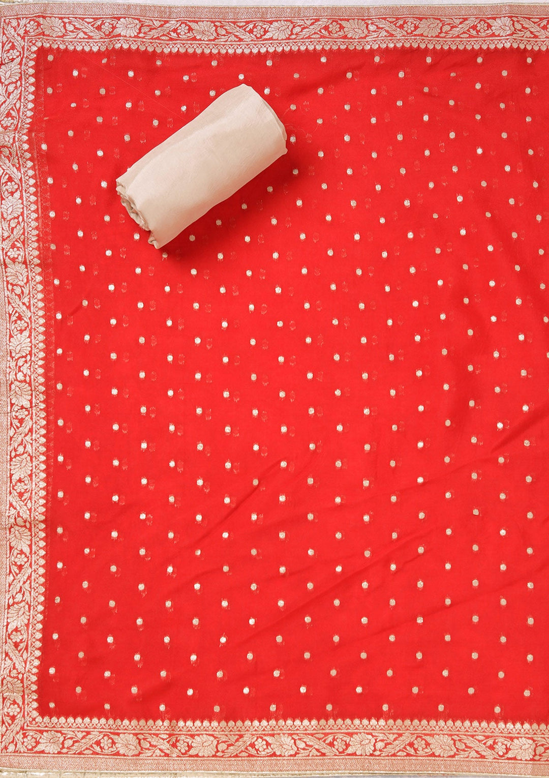 Beige Zardozi (Gold) Chanderi Unstitched Salwar Suit