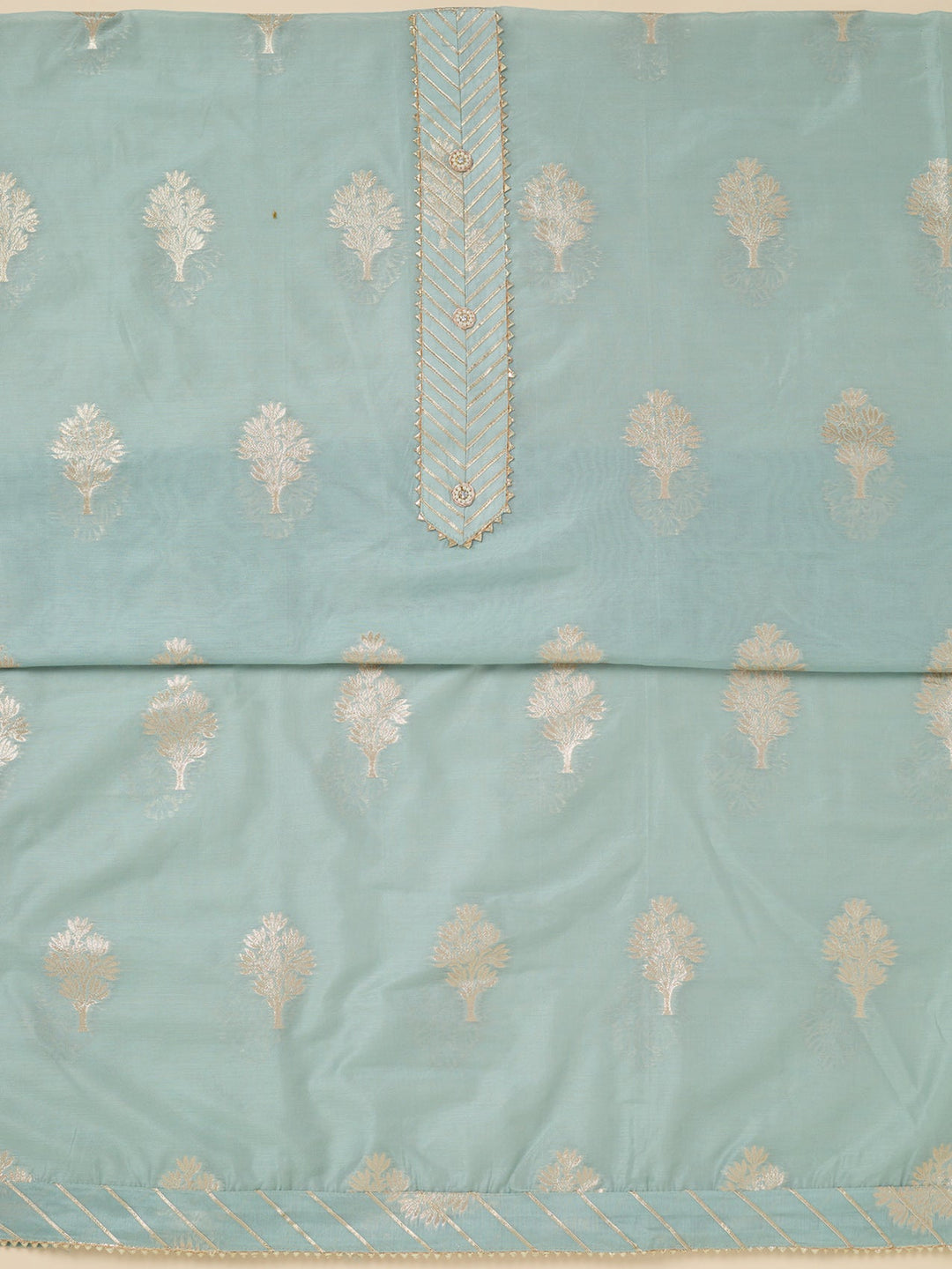 Light Grey Zariwork (Gold) Chanderi Unstitched Salwar Suit