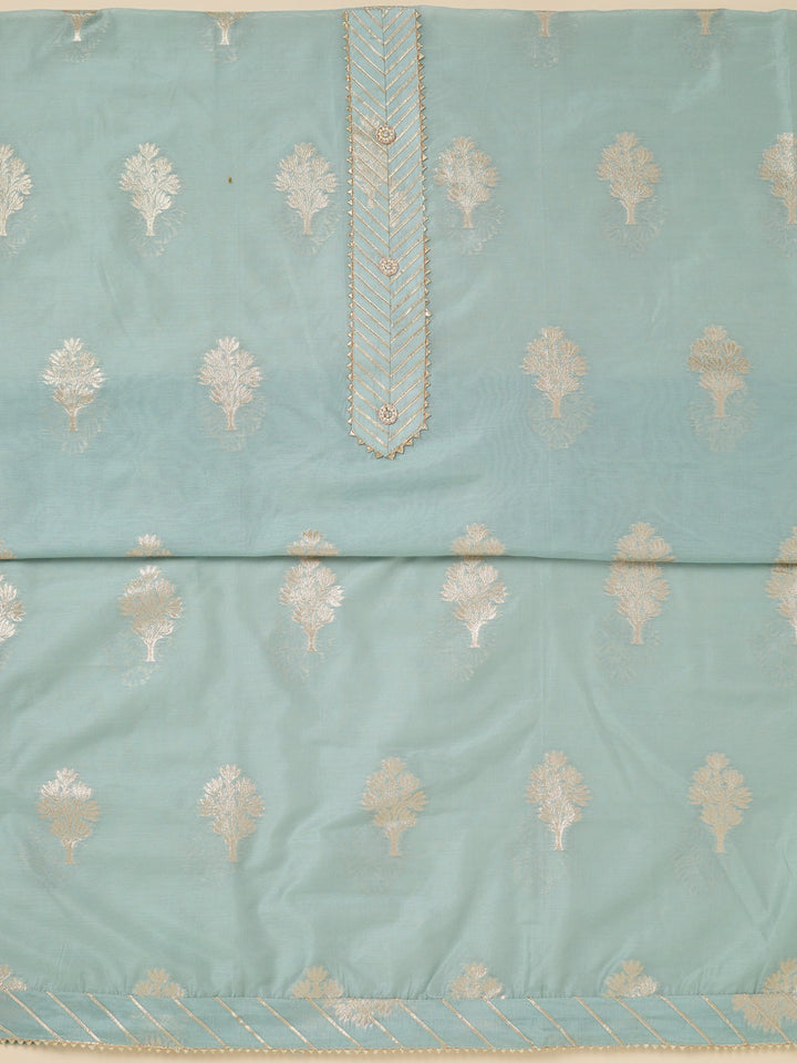 Light Grey Zariwork (Gold) Chanderi Unstitched Salwar Suit