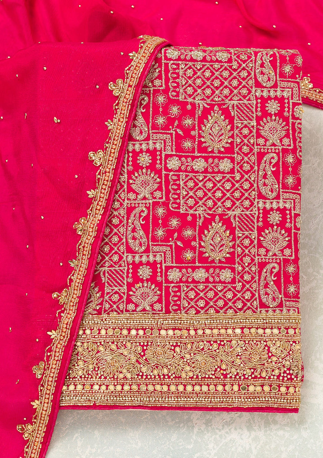 Rani Pink Zariwork (Gold) Georgette Unstitched Salwar Suit