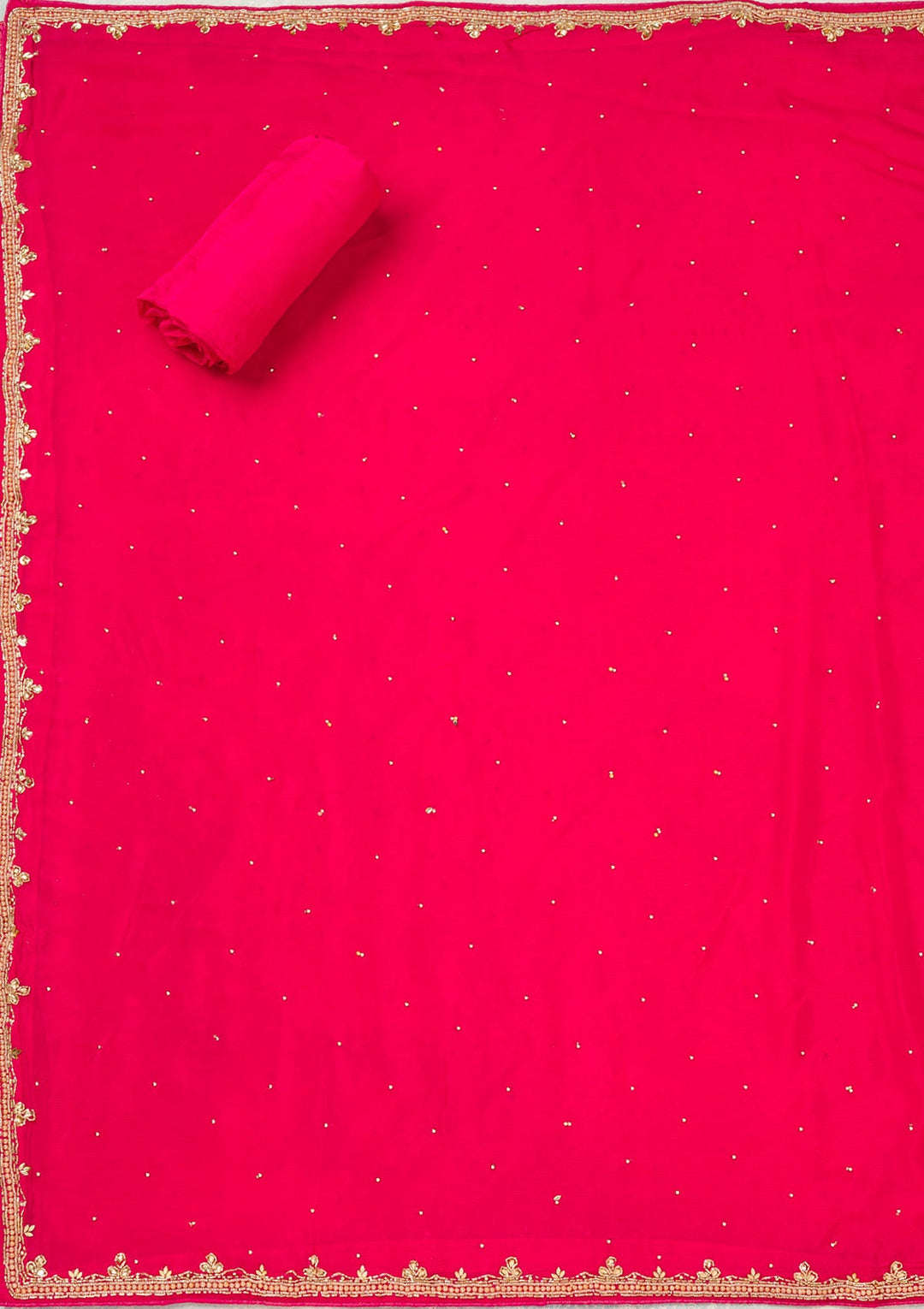 Rani Pink Zariwork (Gold) Georgette Unstitched Salwar Suit