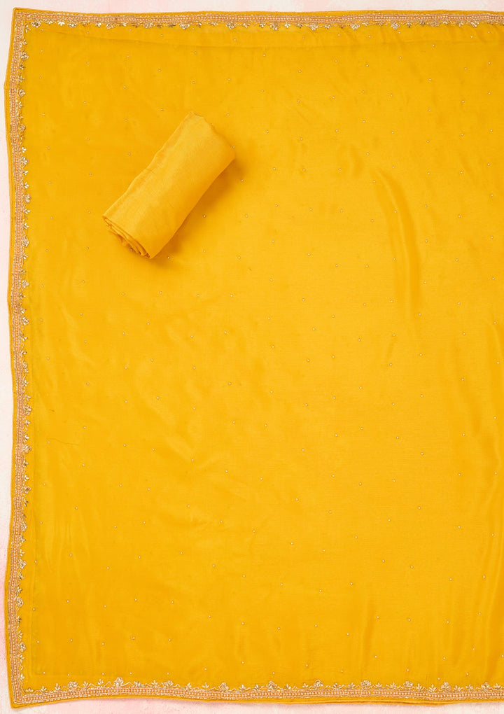Yellow Zariwork (Gold) Georgette Unstitched Salwar Suit