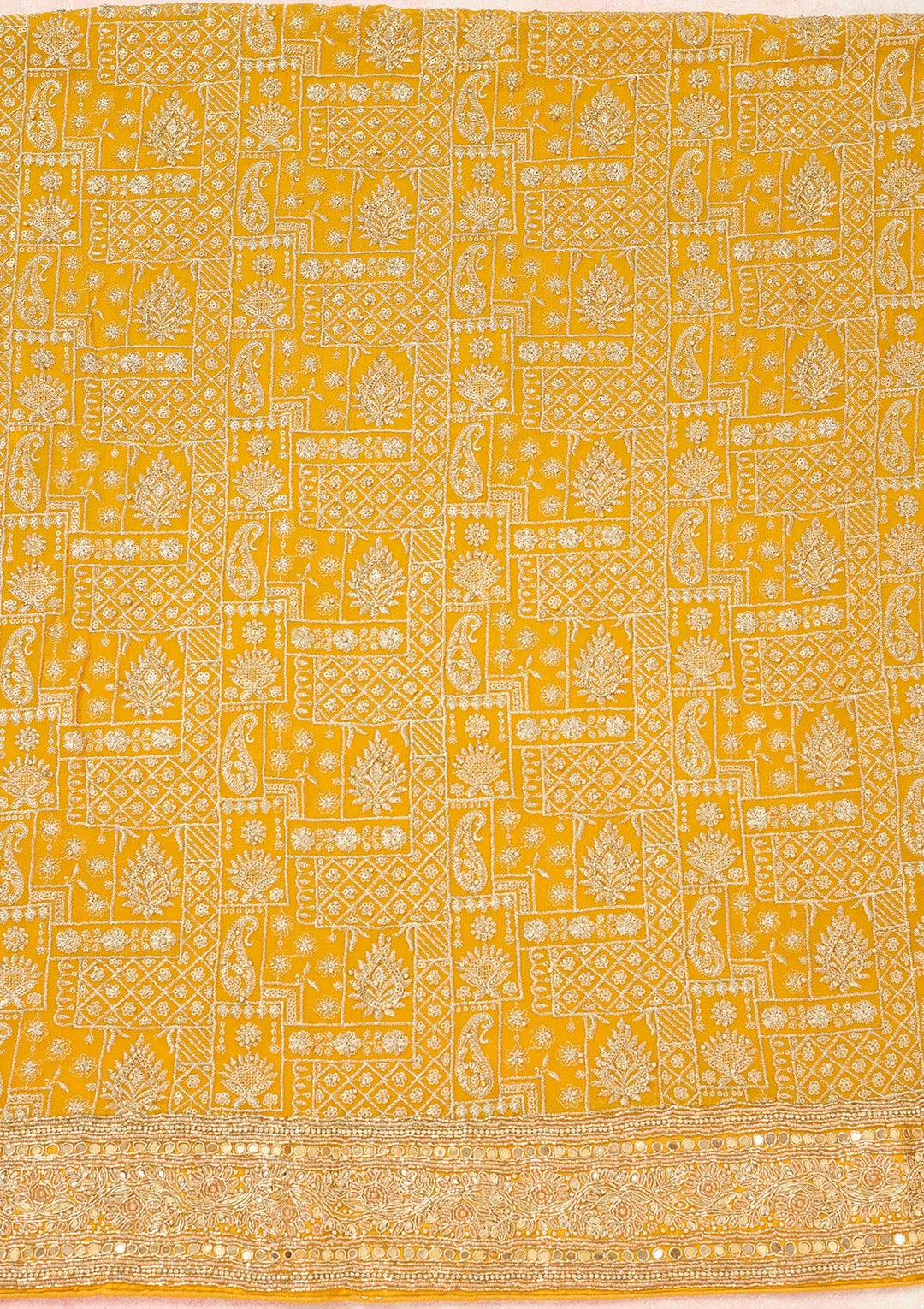 Yellow Zariwork (Gold) Georgette Unstitched Salwar Suit