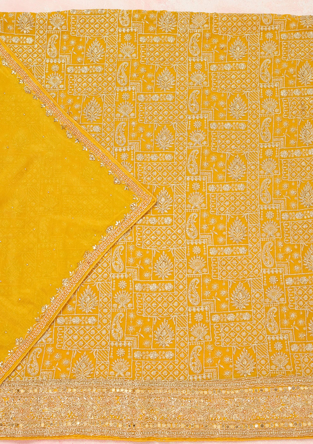 Yellow Zariwork (Gold) Georgette Unstitched Salwar Suit