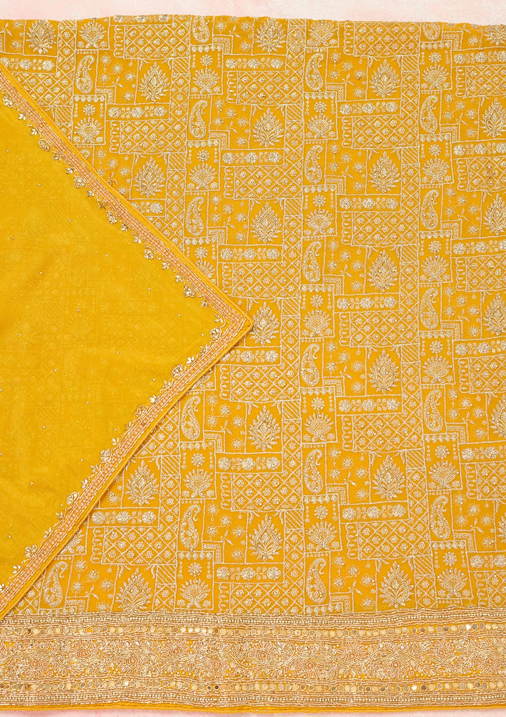 Yellow Zariwork (Gold) Georgette Unstitched Salwar Suit