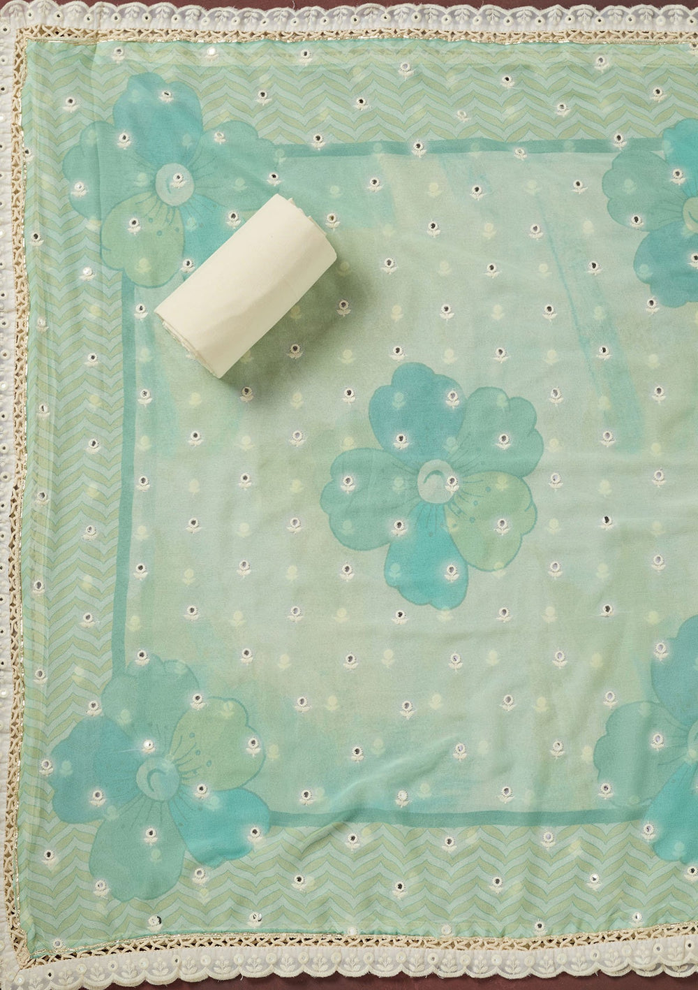 Cream Threadwork Cotton Unstitched Salwar Suit-koskii