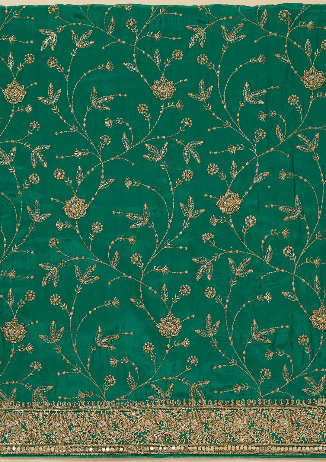 Rama Green Zariwork (Gold) Semi Crepe Unstitched Salwar Suit_koskii