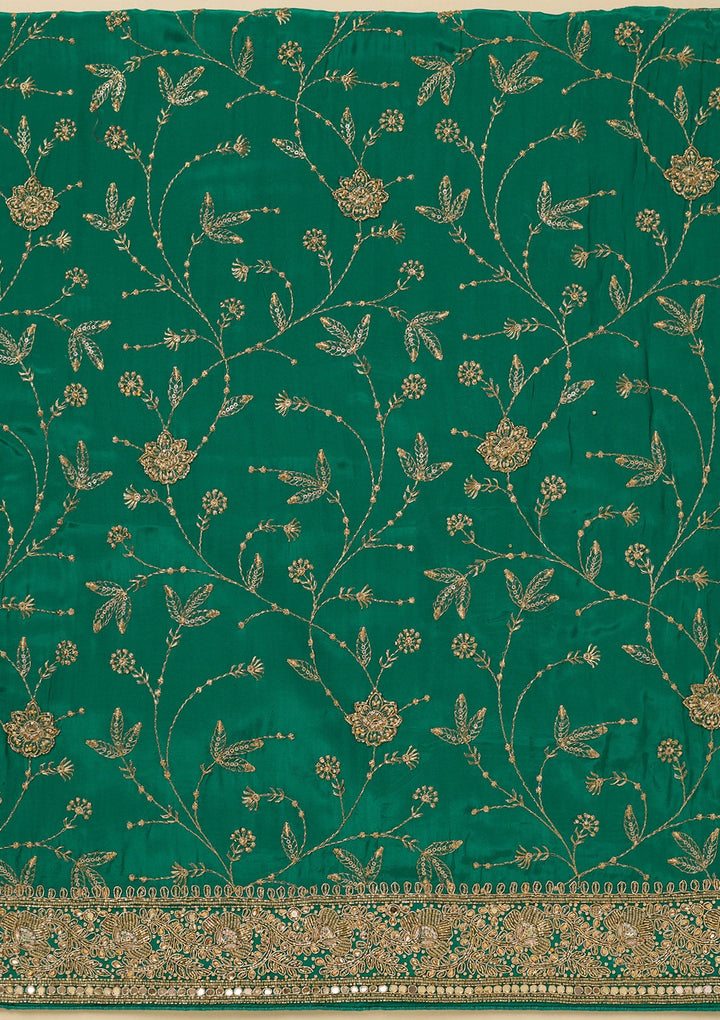 Rama Green Zariwork (Gold) Semi Crepe Unstitched Salwar Suit_koskii