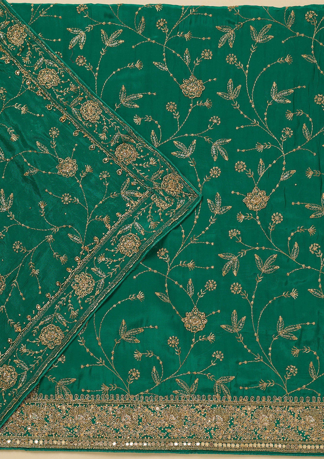 Rama Green Zariwork (Gold) Semi Crepe Unstitched Salwar Suit_koskii
