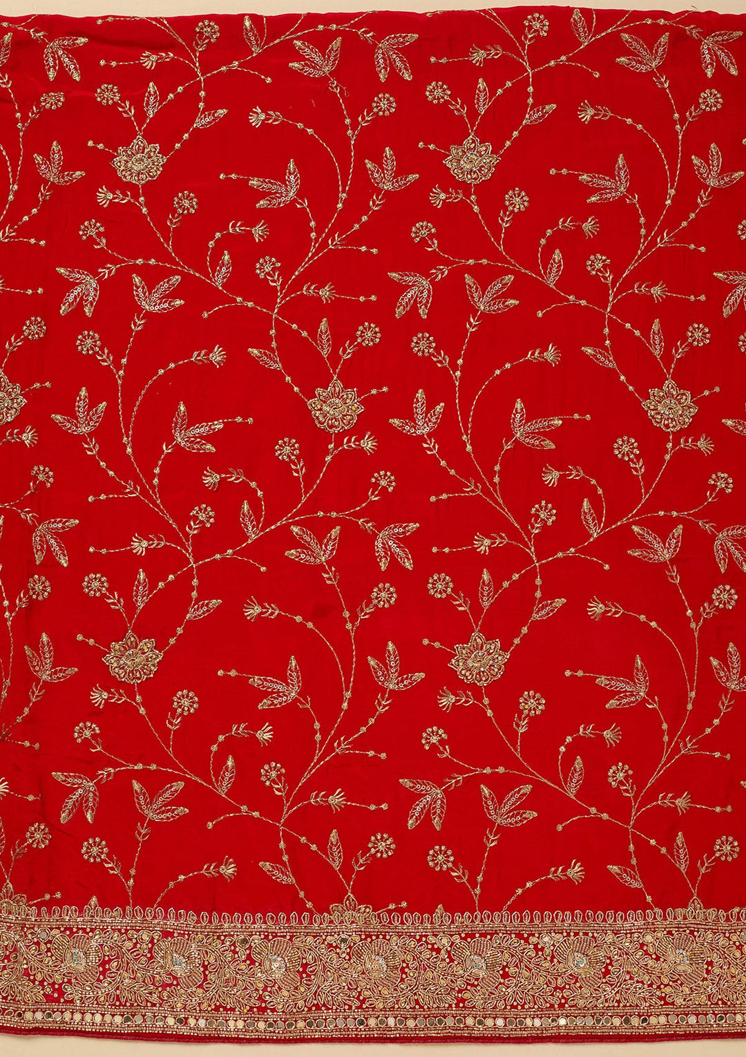 Red Zariwork (Gold) Semi Crepe Unstitched Salwar Suit_koskii