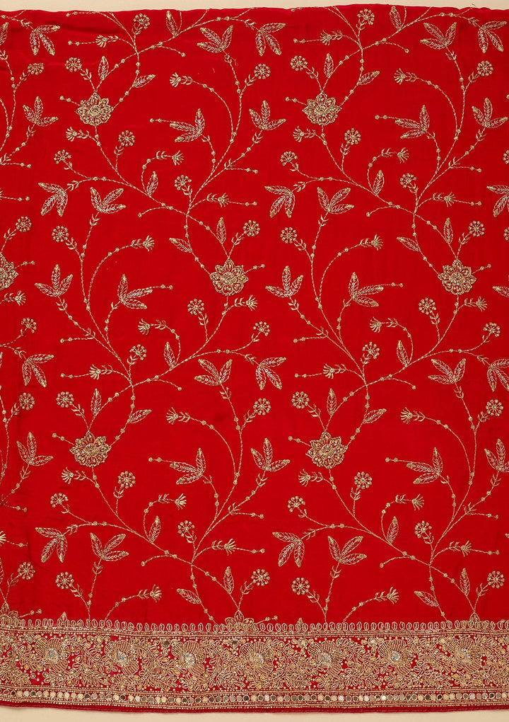 Red Zariwork (Gold) Semi Crepe Unstitched Salwar Suit_koskii