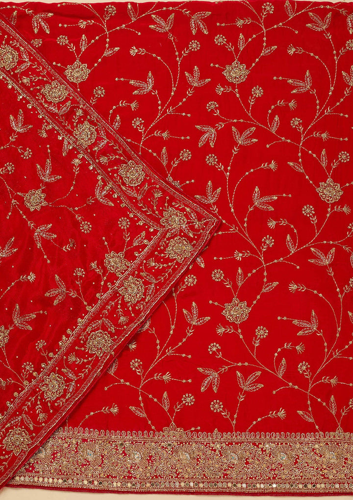 Red Zariwork (Gold) Semi Crepe Unstitched Salwar Suit_koskii