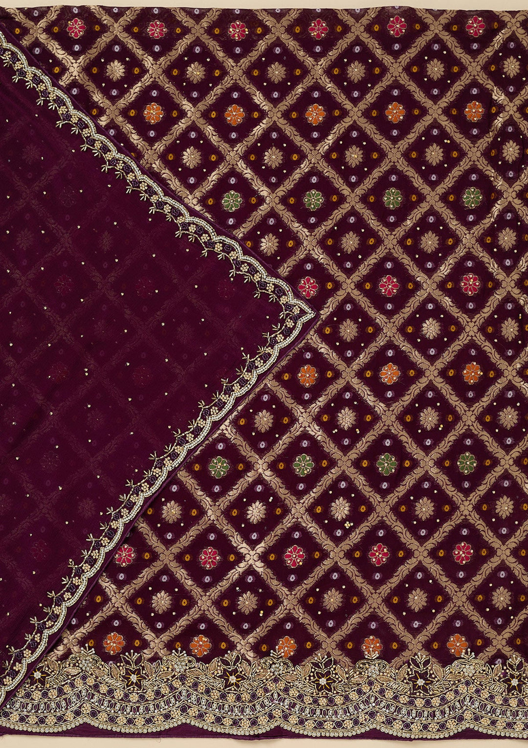 Purple Stonework Georgette Unstitched Salwar Suit-Koskii