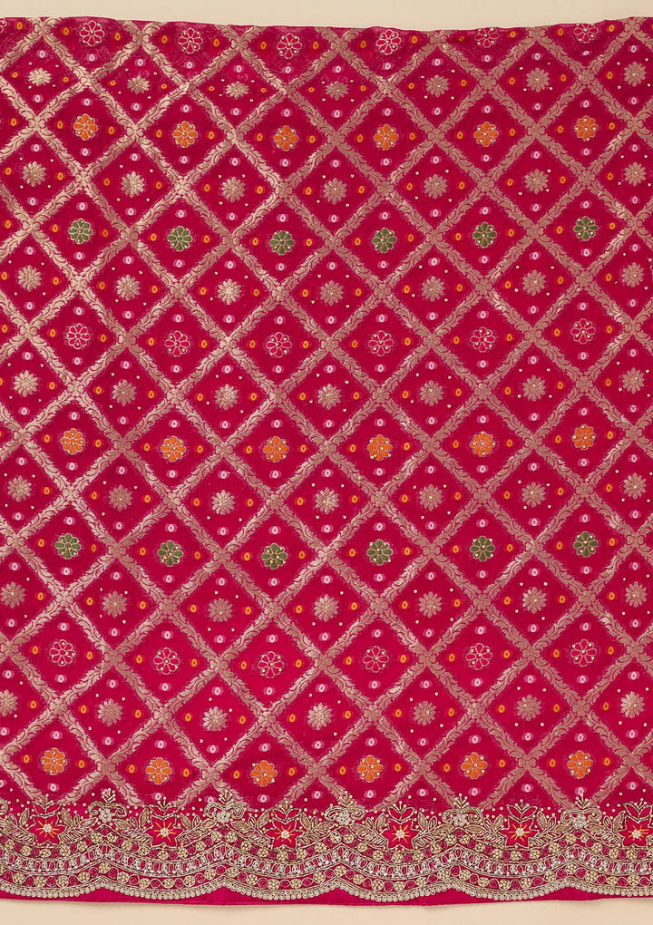 Rani Pink Stonework Georgette Unstitched Salwar Suit-Koskii