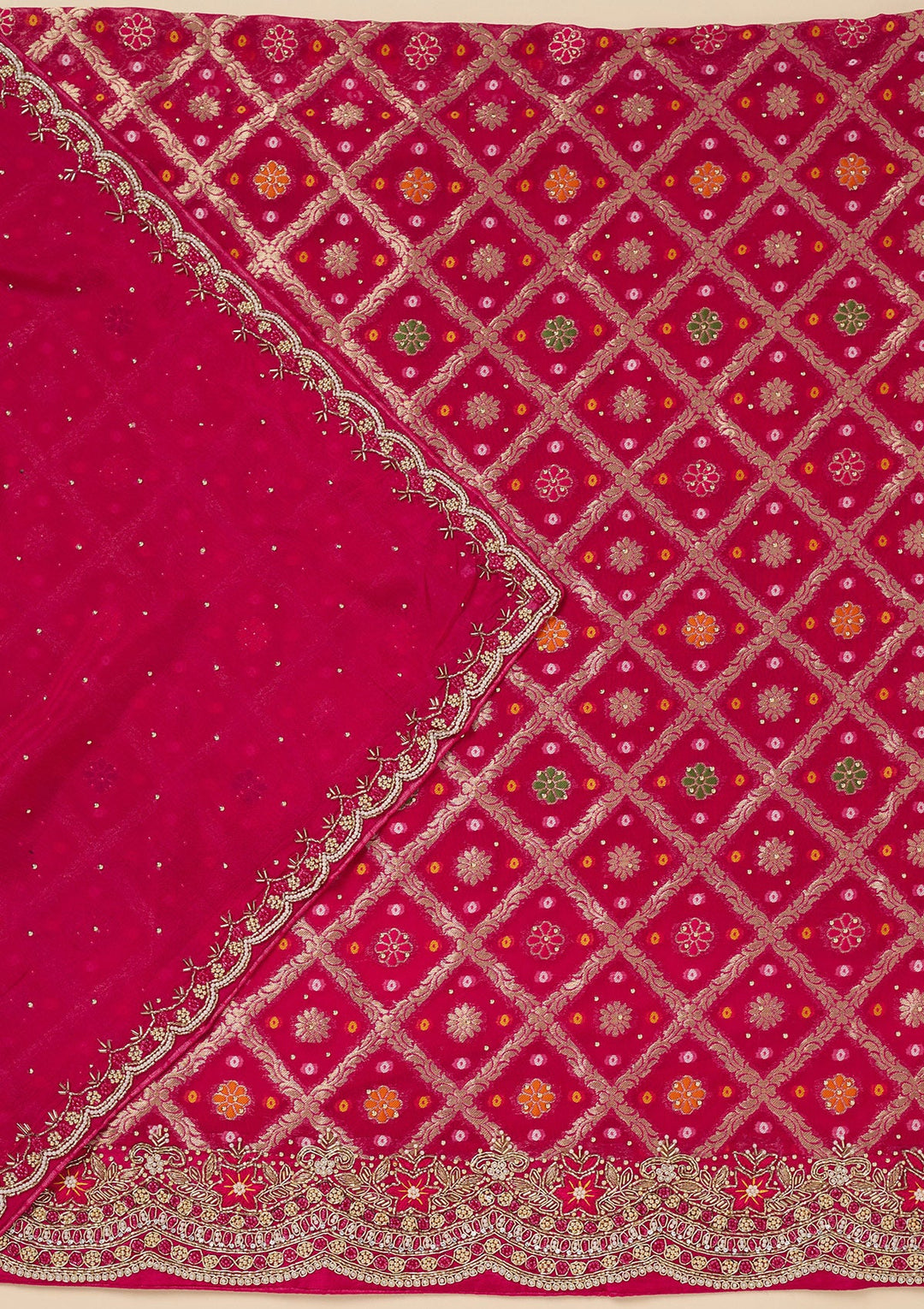 Rani Pink Stonework Georgette Unstitched Salwar Suit-Koskii
