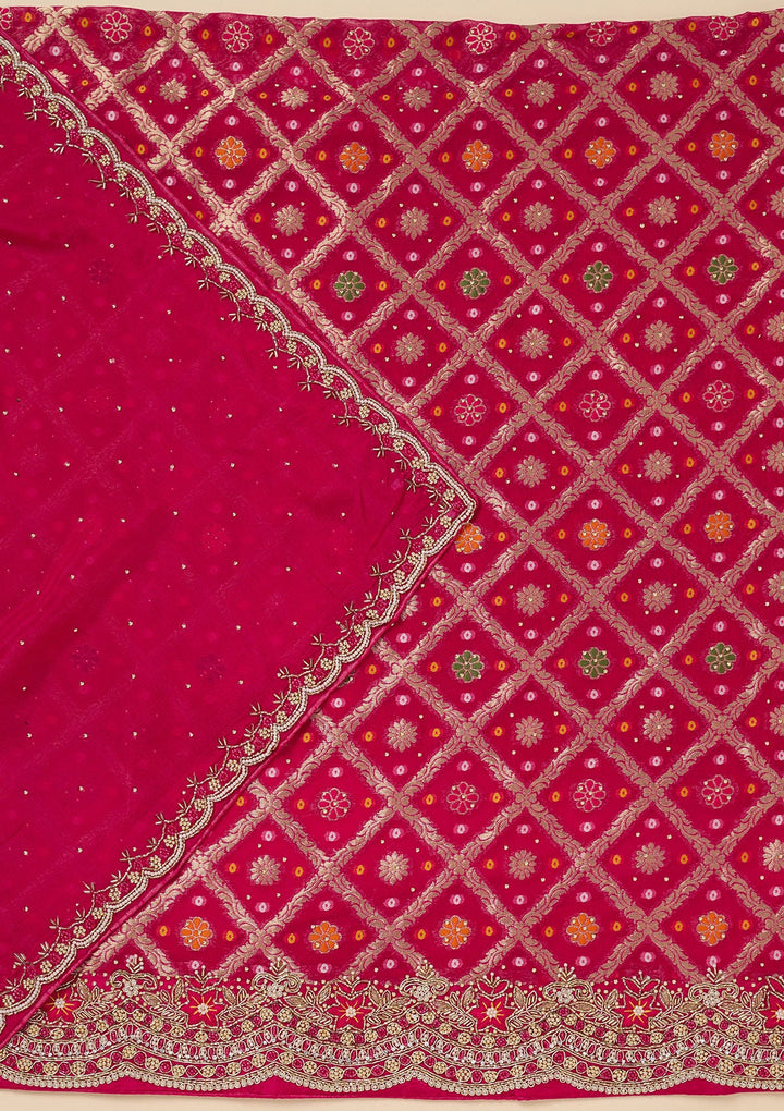 Rani Pink Stonework Georgette Unstitched Salwar Suit-Koskii