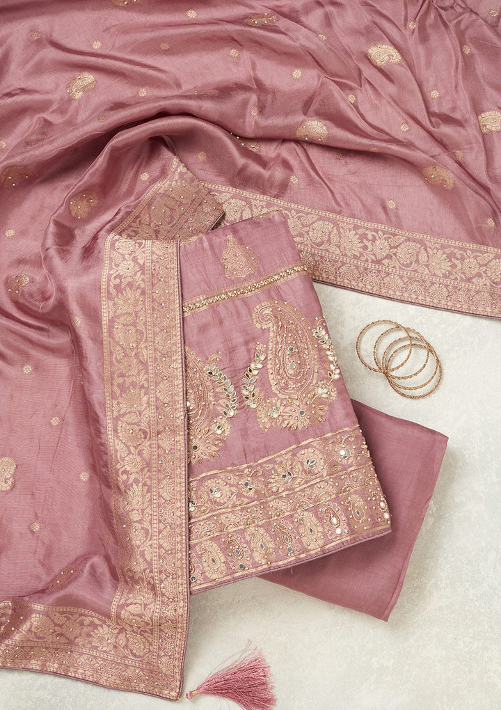 Lavender Stonework (Silver) Dola Silk Unstitched Salwar Suit