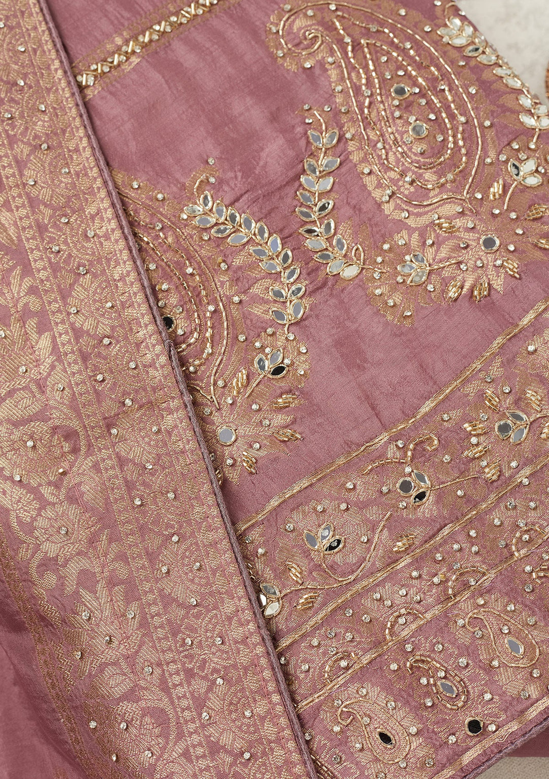 Lavender Stonework (Silver) Dola Silk Unstitched Salwar Suit