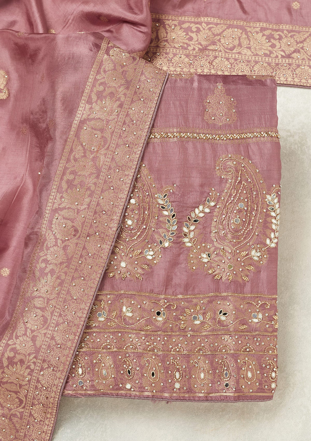 Lavender Stonework (Silver) Dola Silk Unstitched Salwar Suit