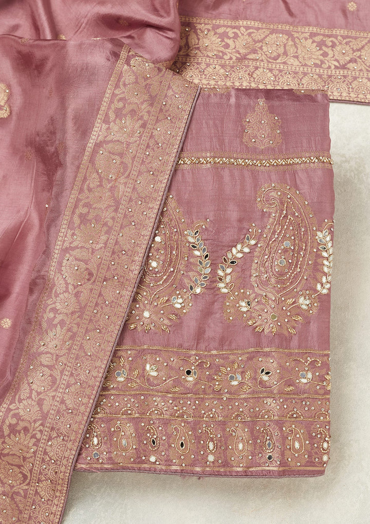 Lavender Stonework (Silver) Dola Silk Unstitched Salwar Suit