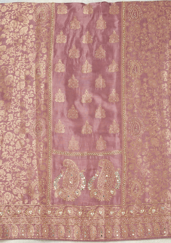 Lavender Stonework (Silver) Dola Silk Unstitched Salwar Suit
