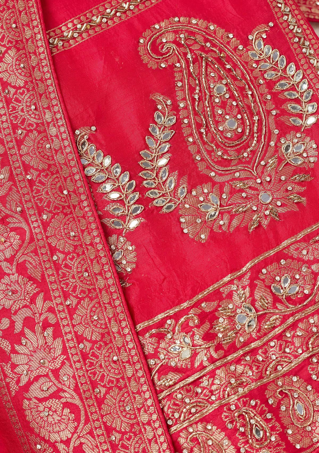 Rani Pink Stonework (Silver) Dola Silk Unstitched Salwar Suit