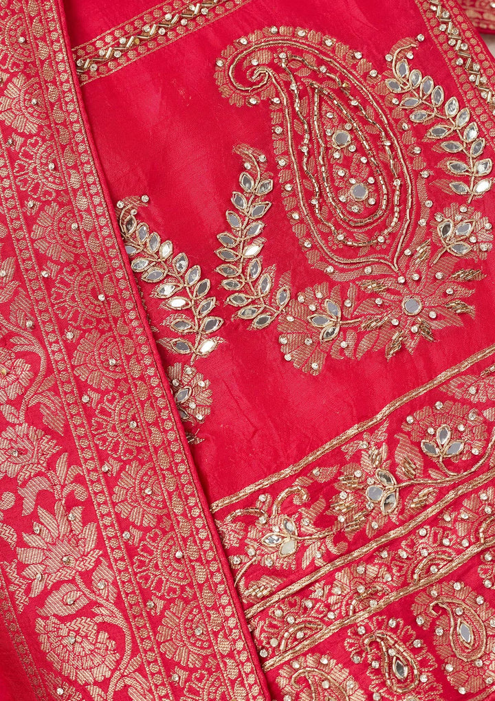 Rani Pink Stonework (Silver) Dola Silk Unstitched Salwar Suit