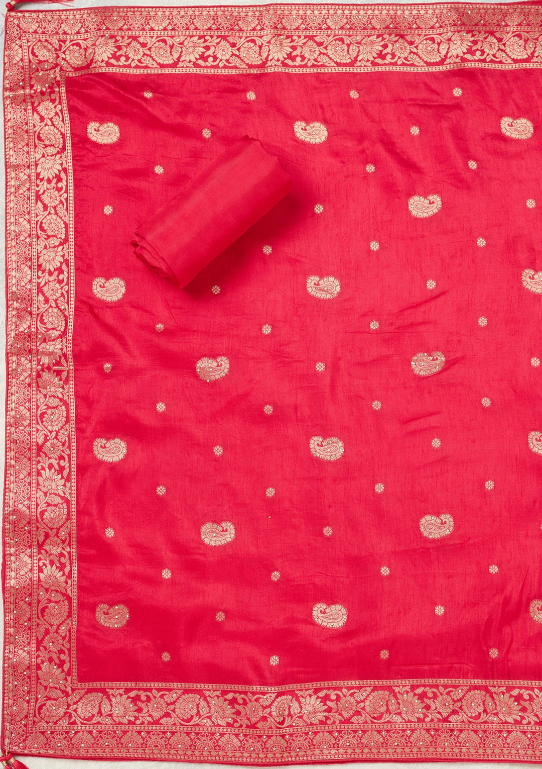 Rani Pink Stonework (Silver) Dola Silk Unstitched Salwar Suit