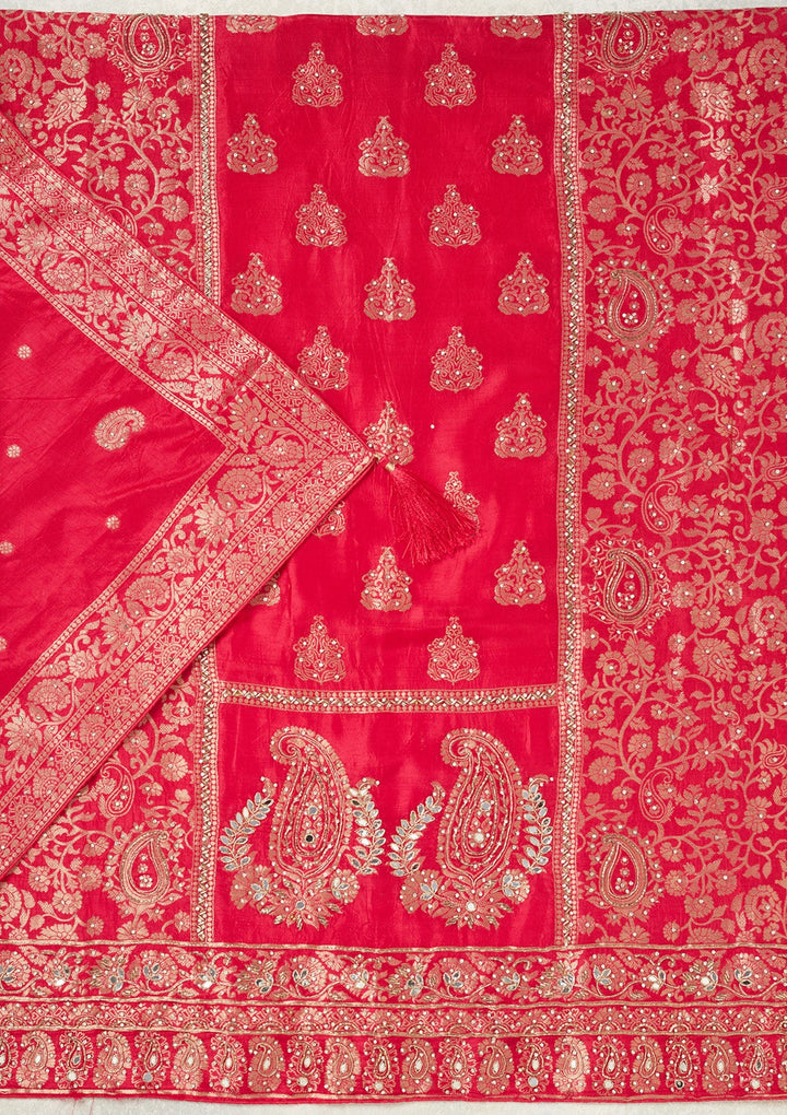 Rani Pink Stonework (Silver) Dola Silk Unstitched Salwar Suit