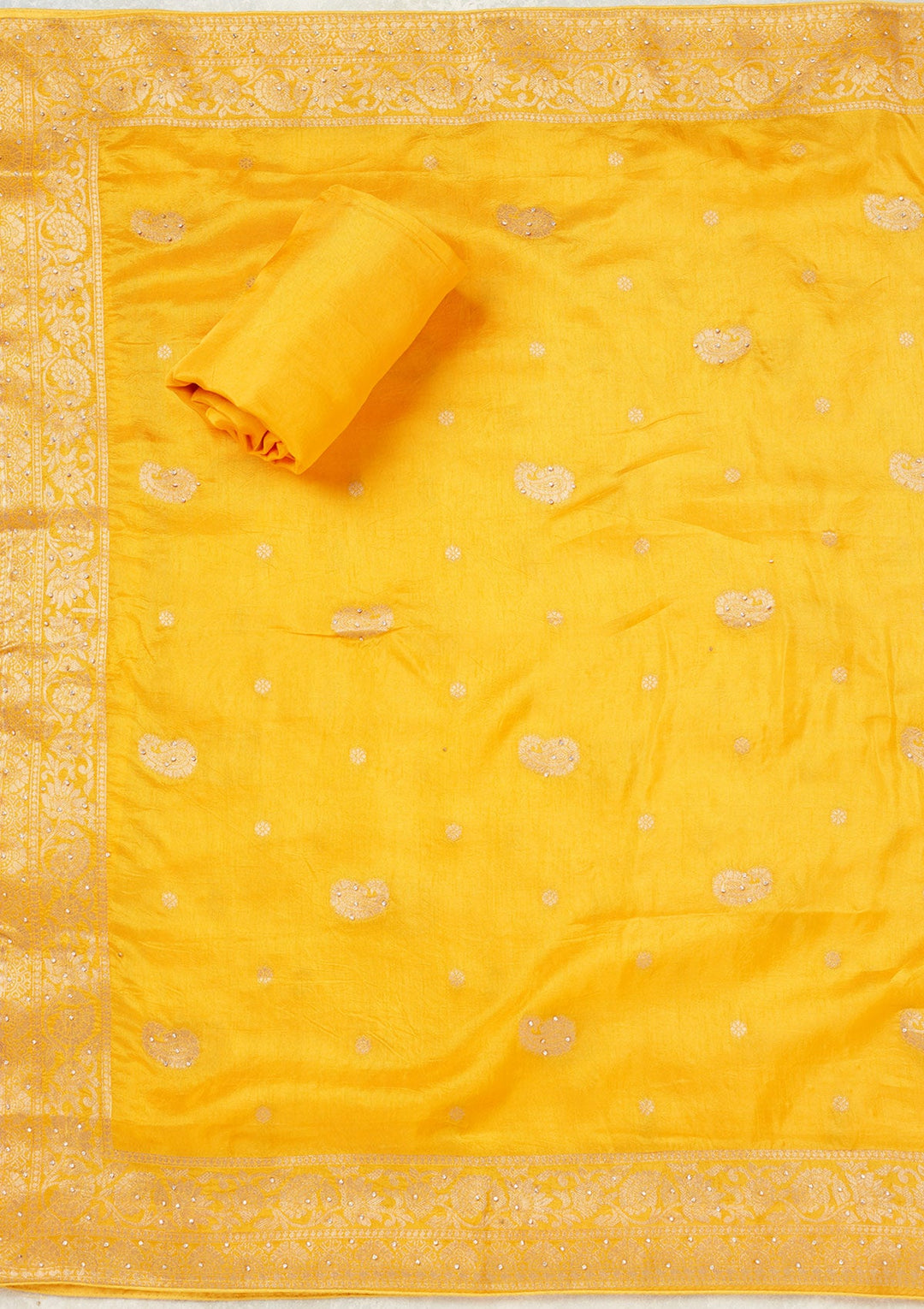 Yellow Stonework (Silver) Dola Silk Unstitched Salwar Suit