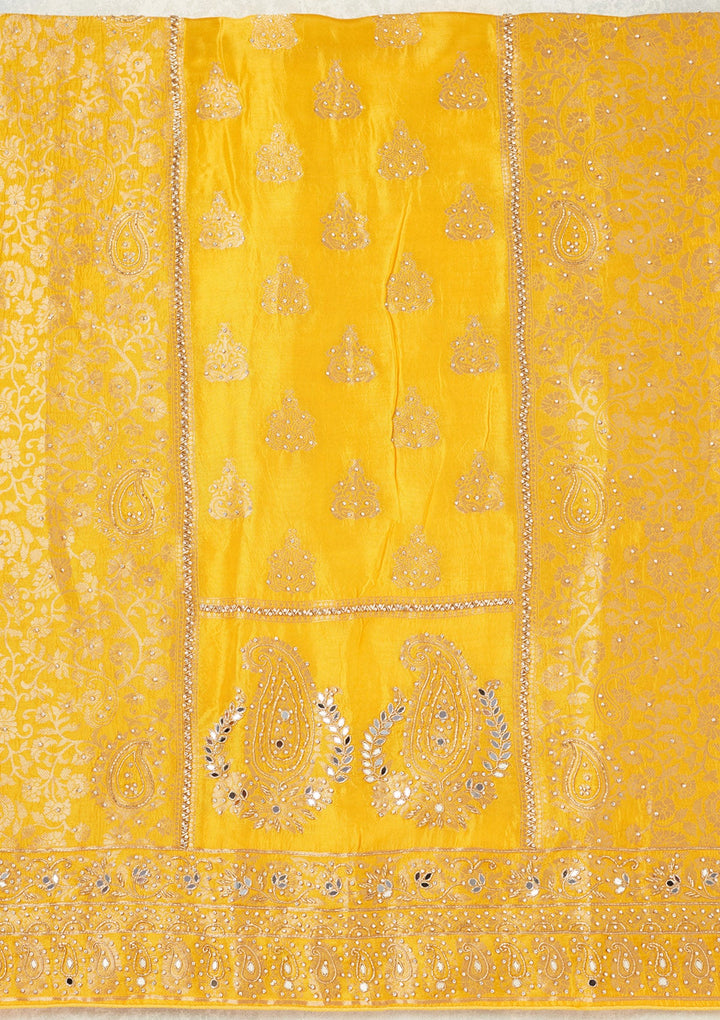Yellow Stonework (Silver) Dola Silk Unstitched Salwar Suit