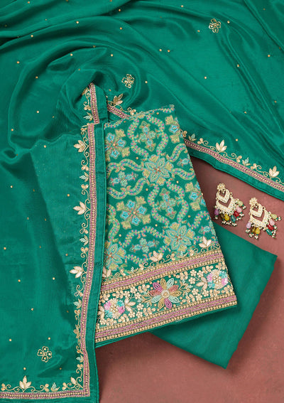 Rama Green Stonework Georgette Unstitched Salwar Suit-Koskii