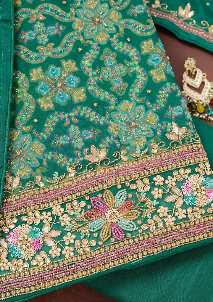 Rama Green Stonework Georgette Unstitched Salwar Suit-Koskii