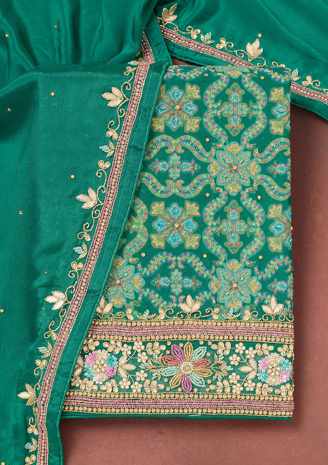 Rama Green Stonework Georgette Unstitched Salwar Suit-Koskii