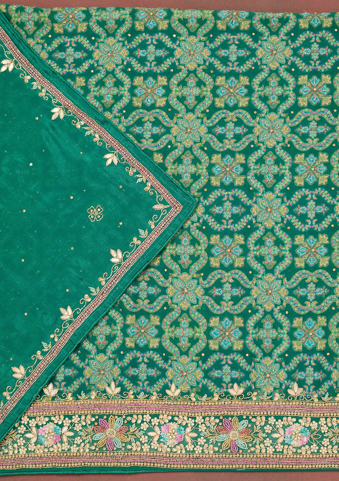 Rama Green Stonework Georgette Unstitched Salwar Suit-Koskii